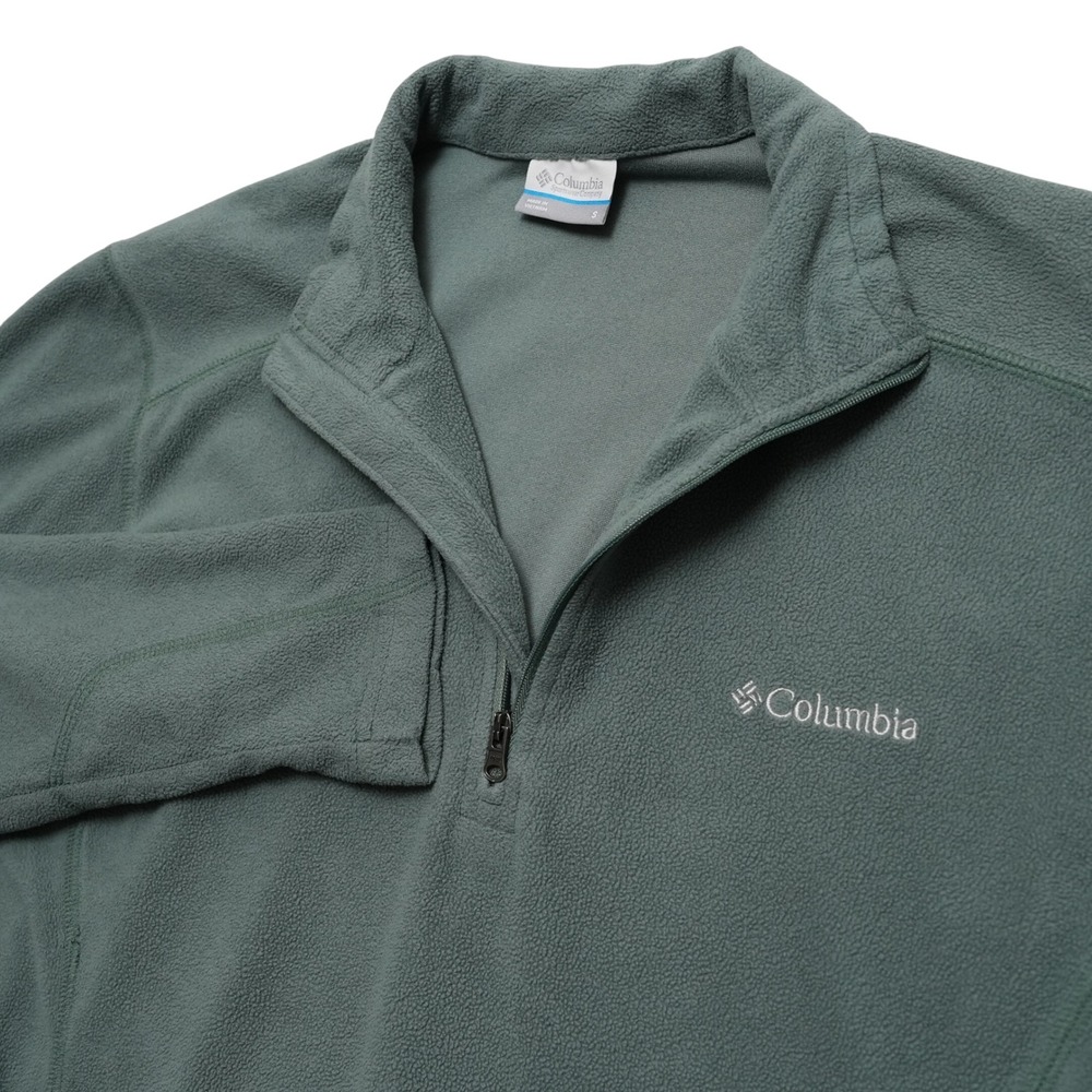 Columbia Fleece Pullover Womens Small Green Quarter Zip Hiking Outdoor Logo
